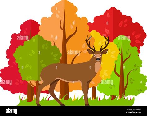 Vector Autumn Landscape Deer In The Autumn Forest Stock Vector Image
