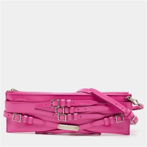 Burberry Propsum Pink Patent Leather Bridle Elongated Clutch Bag