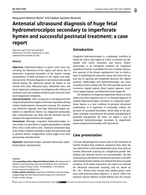 Pdf Antenatal Ultrasound Diagnosis Of Huge Fetal Hydrometrocolpos Secondary To Imperforate