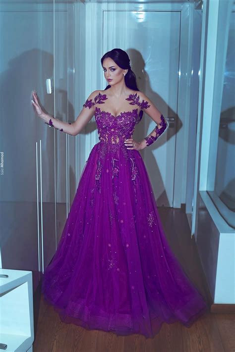 Purple Prom Dresses With Sleeves Famous Female Fashion Designers