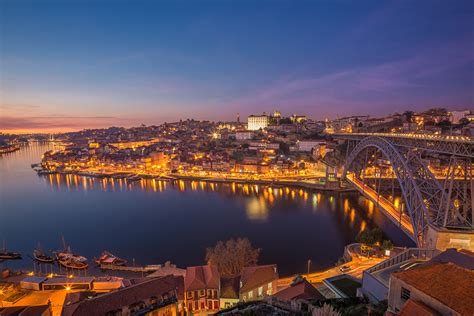 Pictures Porto Portugal Bridges Rivers Night Time Cities