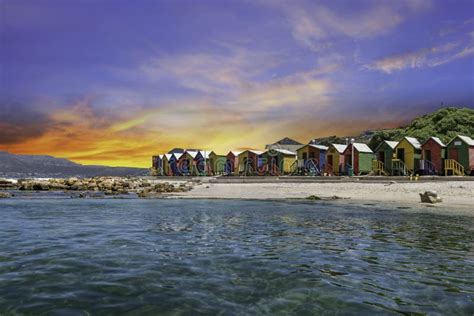 Muizenberg Beach Huts Wooden Cabins In Cape Town South Africa Stock