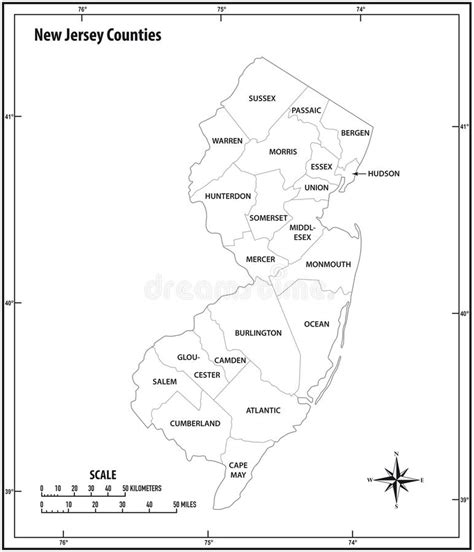 Mapa Administrativo Y Político De New Jersey Con La Bandera Ilustración
