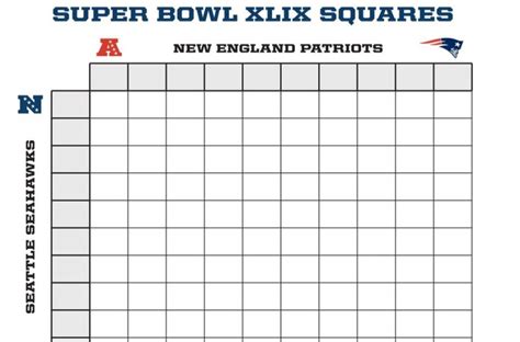 Super Bowl 49 Squares Sheet