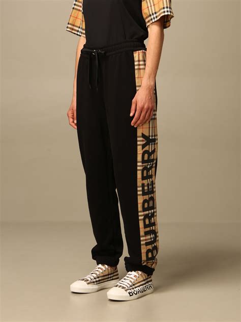 Burberry Jogging Trousers With Logo And Check Bands Black Pants