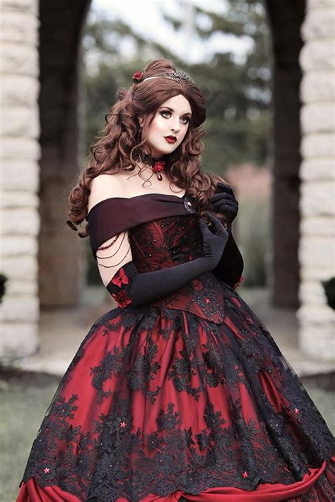 Gothic Wedding Belle Redblack Lace Fantasy Gown Wedding Etsy In 2021