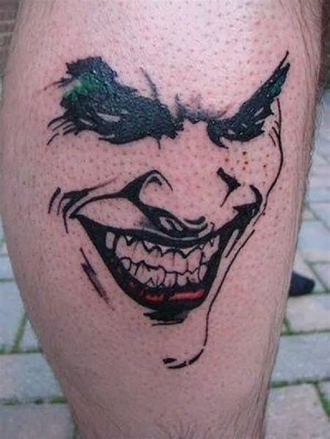 Black Ink 3D Joker Face Tattoo On Calf – Truetattoos
