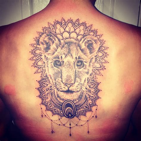By dubuddha october 20, 2015. Lioness Mandala female back tattoo dot work black and grey ...