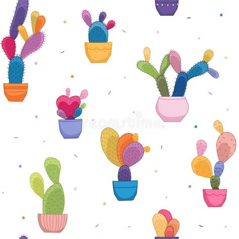 Bright Colorful Cacti Plant Cactus Flower Pattern Stock Vector