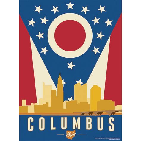 Columbus Skyline And Flag Poster 11 X 14 Statehouse Museum Shop