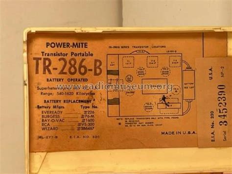 Power Mite Tr 286 B Radio Trav Ler Karenola Radio And Television Corp