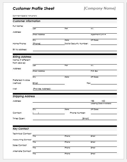 Customer Profile Sheet Templates For Ms Word Download