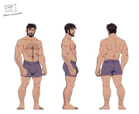 Buff Guy Character Drawing Back Abs Standing Pose Male Figure