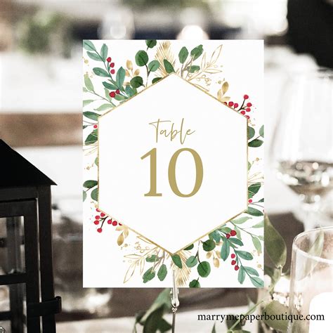 Winter Berry Table Number Sign Template Christmas Wedding Table