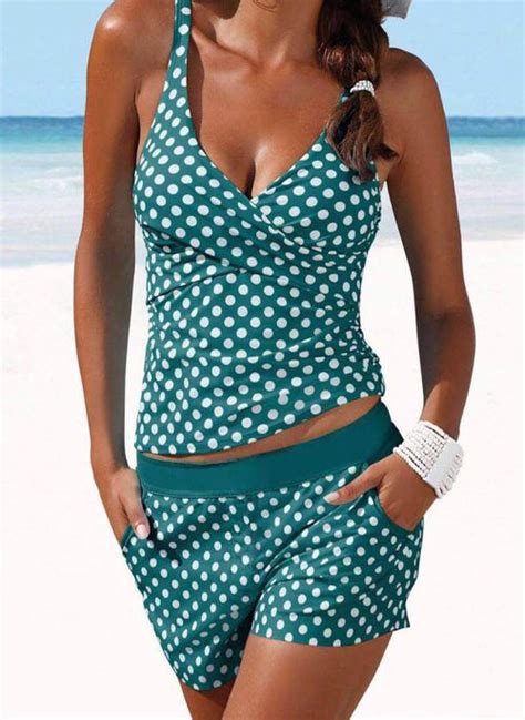 Polyester Halter Dot Tankinis Swimwear Floryday Plus Size Tankini