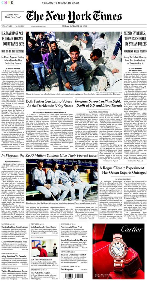 Periódico New York Times Usa Periódicos De Usa Edición De Viernes