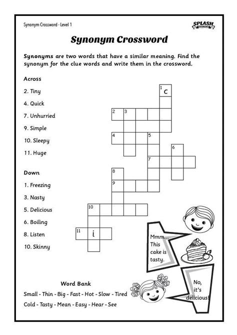 Synonyms Crosswords Worksheet 5 Levels First Grade Writing