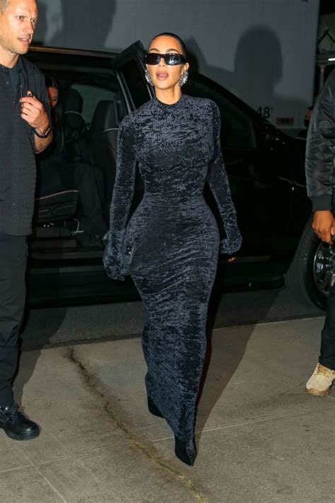 Kim Kardashian Is Smooth In Velvet Bodycon Dress And Black Velvet Boots