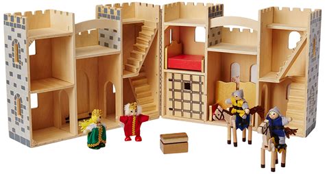 Melissa And Doug Fold And Go Wooden Castle Dollhouse With Wooden Dolls