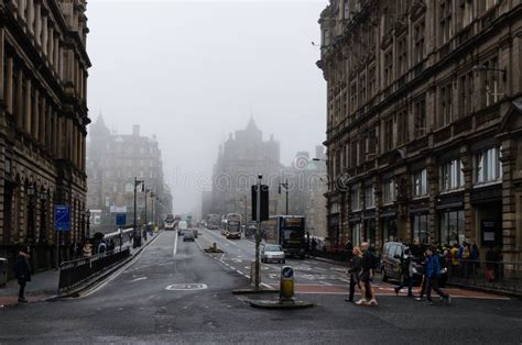 Street View Of North Bridge On A Foggy Day Edinburgh Scotland