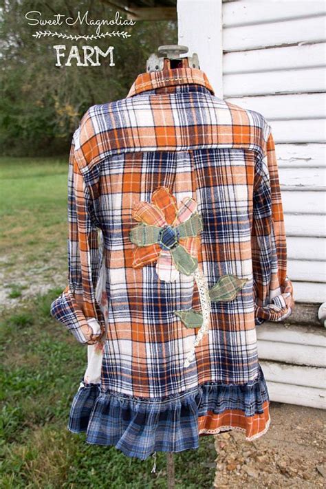 Upcycled Womens Flannel Shirt Tunic Saved For Rough Flower