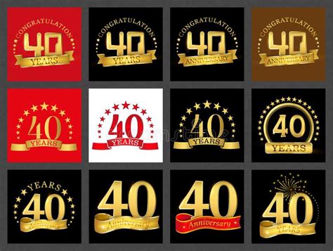 Set Of Number Forty 40 Years Celebration Design Anniversary Golden