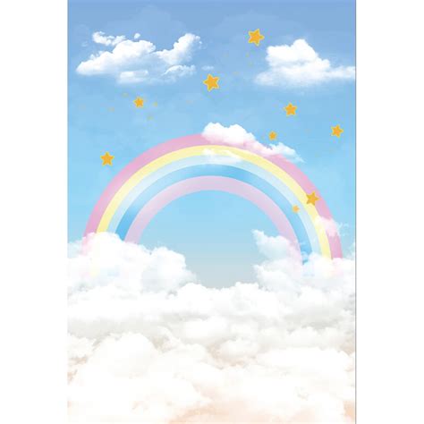 Laeacco Rainbow Backdrops Baby Cartoon Cloudy Blue Sky Star Birthday