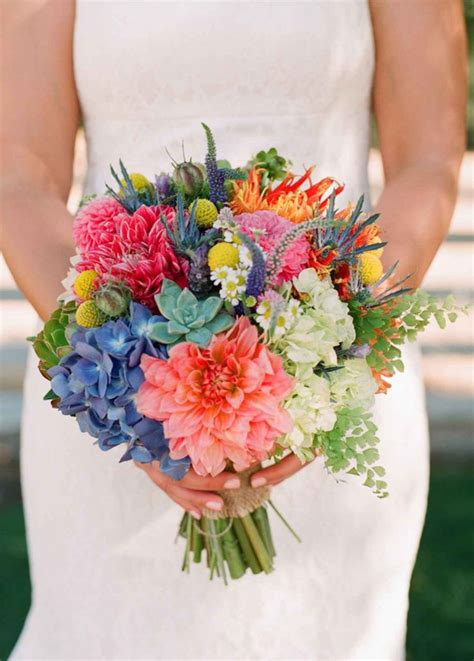 Bright Color Wedding Bouquets Bright Bohemian Rose And Hydrangea