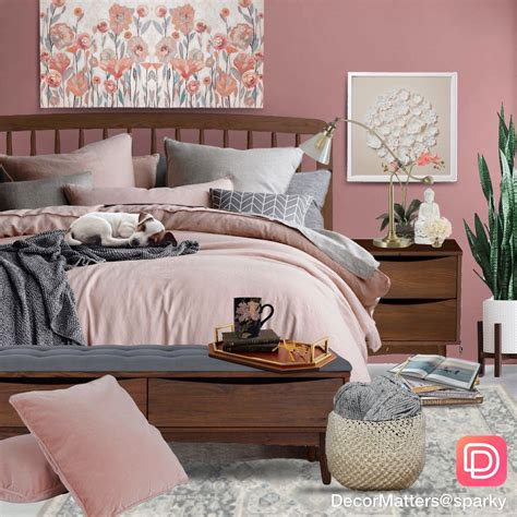 Need bedroom color ideas to spruce up your favorite space? Pink interior color scheme bedroom design with wood ...