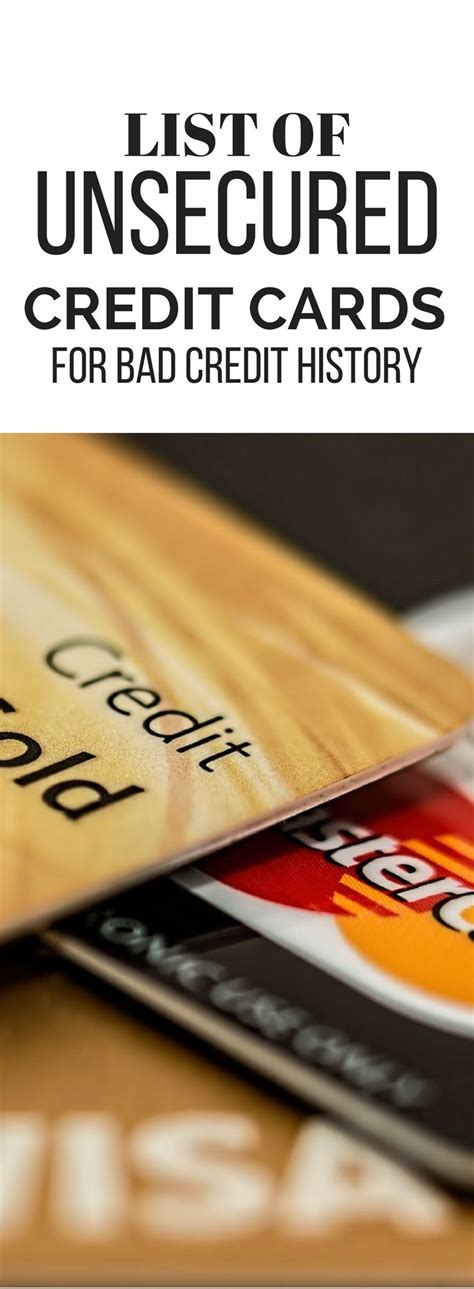 Even if you have a bad credit history or limited credit history, there's no reason to give up hope of regaining control of your credit future. Unsecured Credit Cards - Bad/NO Credit & Bankruptcy O.K ...