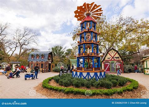 Overcast View Of The Christmas Village In Dallas Arboretum And