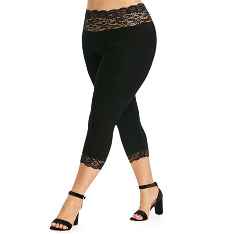 Wipalo Plus Size Xl Women Summer Sexy Fitness Legging Lace Trim Capri