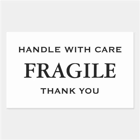 White Black Fragile Handle With Care Thank You Rectangular Sticker