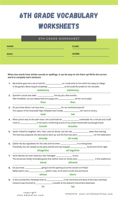 2nd Grade Vocabulary Worksheets Printable And Organized By Subject K5