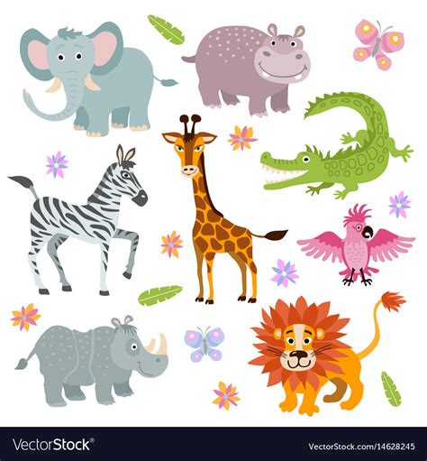 Cartoon Cute African Savanna Animals Set Vector Image