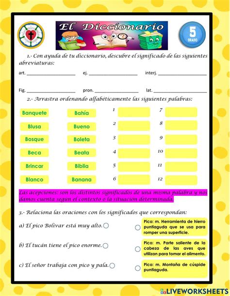 El Diccionario Online Activity For Quinto De Primaria Expresiones En