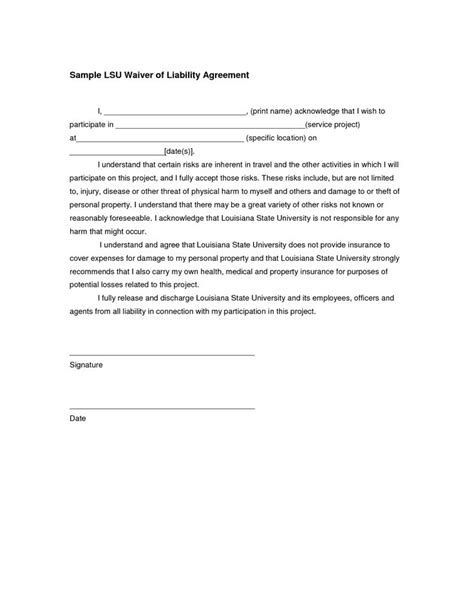 liability release form template  images waiver
