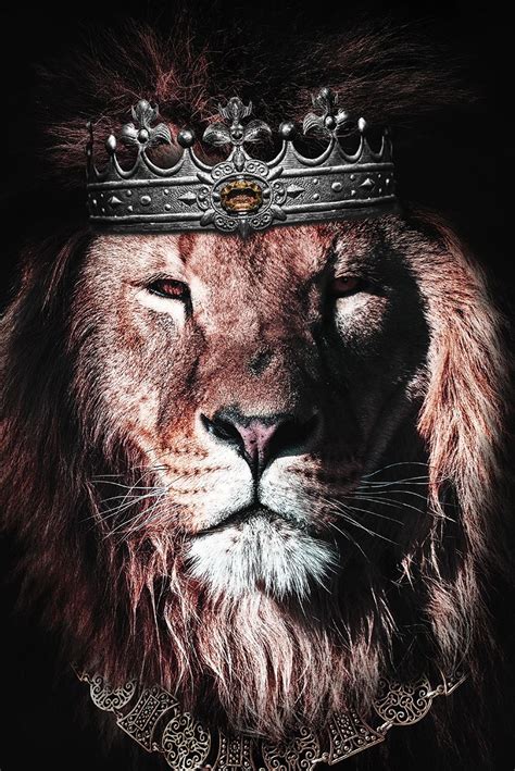 Poster Van Een Leeuw Als Koning Der Dieren Met Kroon En Juwelen