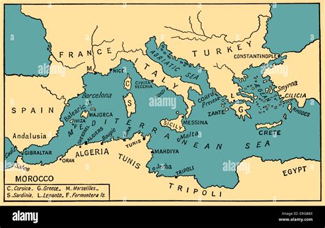 Map Of Ancient Piracy And Barbary Corsairs In Mediterranean Sea North