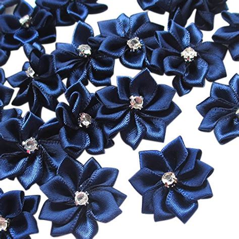 chenkou craft navy 40pcs 28mm 1 1 8 ribbon flowers bows rhinestone wedding ornament appliques