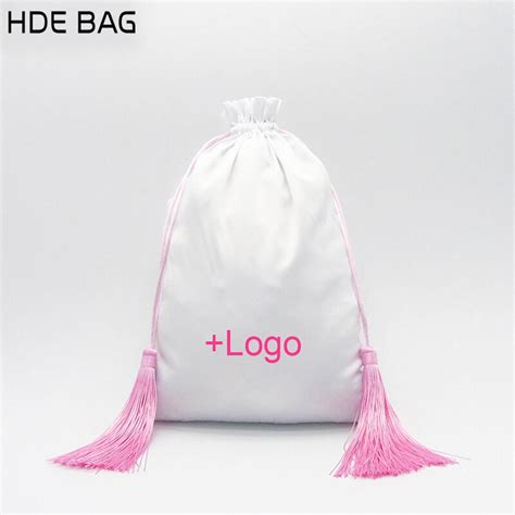 20x30cm White Satin Hair Extensions Bag Imitation Silk Drawstring