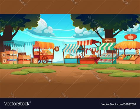 Food Market Wooden Stalls Traditional Marketplace Vector Image