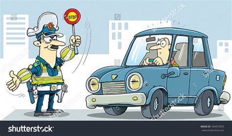 Illustration Of Policeman Stops The Car 169474535 Shutterstock
