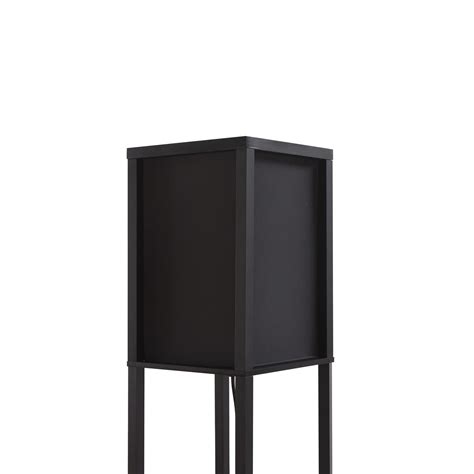 Lindby Birta floor lamp with a shelf, wood, black | Lights.co.uk