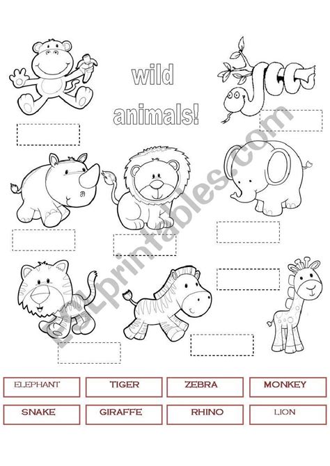 Vocabulary worksheet containing wild animals. WILD ANIMALS 1 worksheet | Animal worksheets, Animals wild ...
