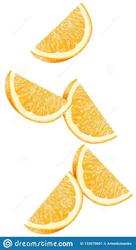 Isolated Flying Oranges Falling Orange Pieces Isolated On White