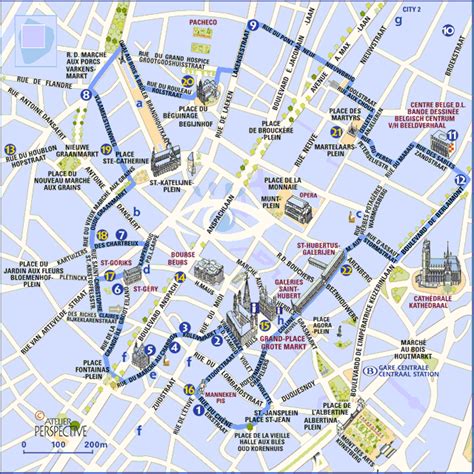 Brussels Sight Route Map Also Comic Strip Walls Trail Map