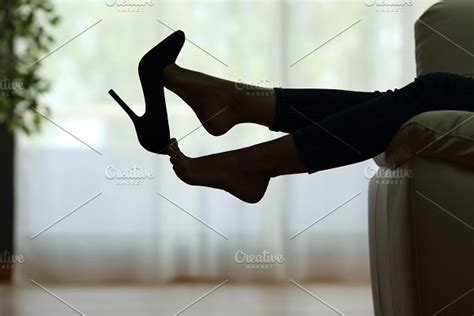 Woman Feet Taking Off Shoes Resting High Quality People Images