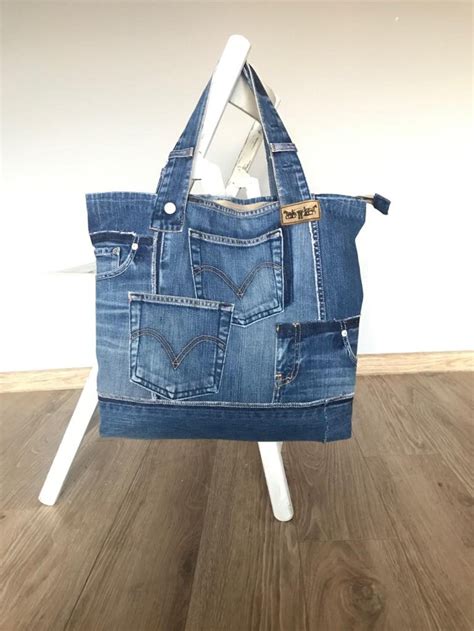 Denim Handbag Big Shoulder Bag Recycled Jean Patchwork Style Levis In