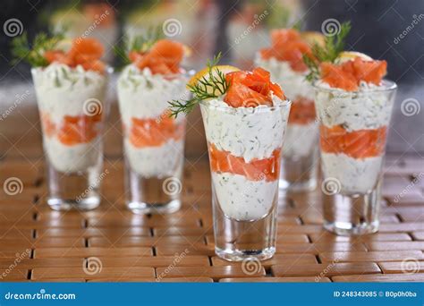 Verrine Soft Cheese Cream And Salmon Stock Image Image Of Festive